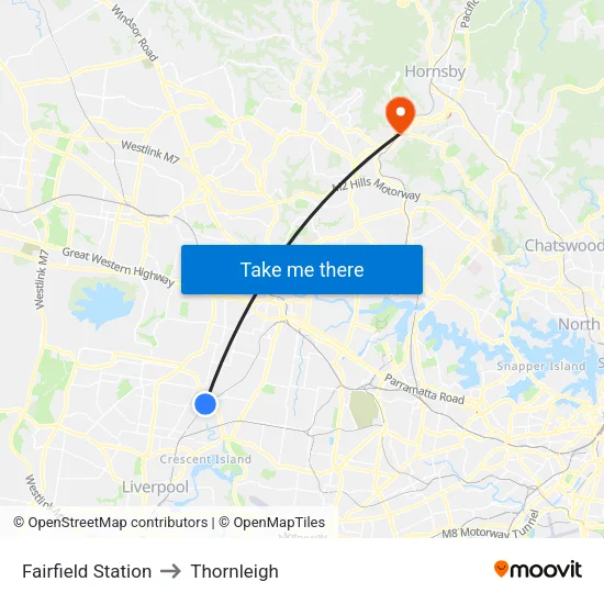 Fairfield Station to Thornleigh map