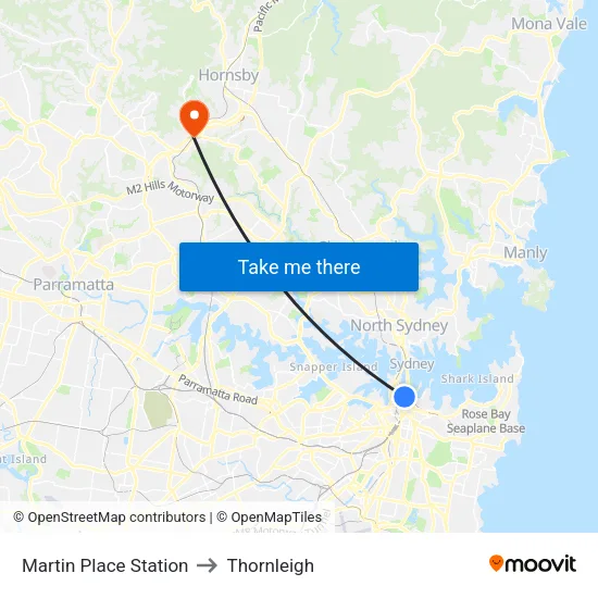 Martin Place Station to Thornleigh map