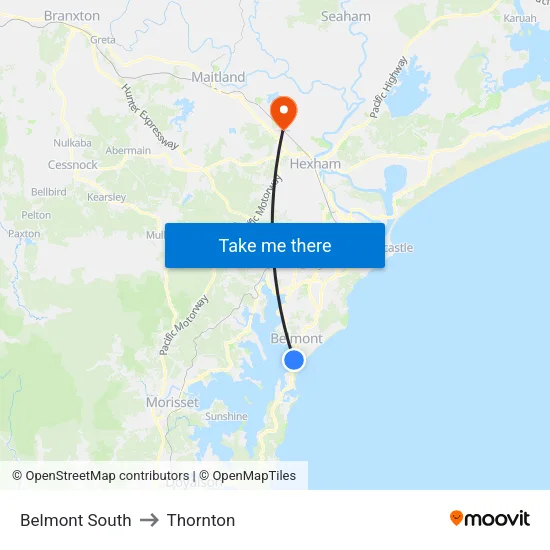 Belmont South to Thornton map