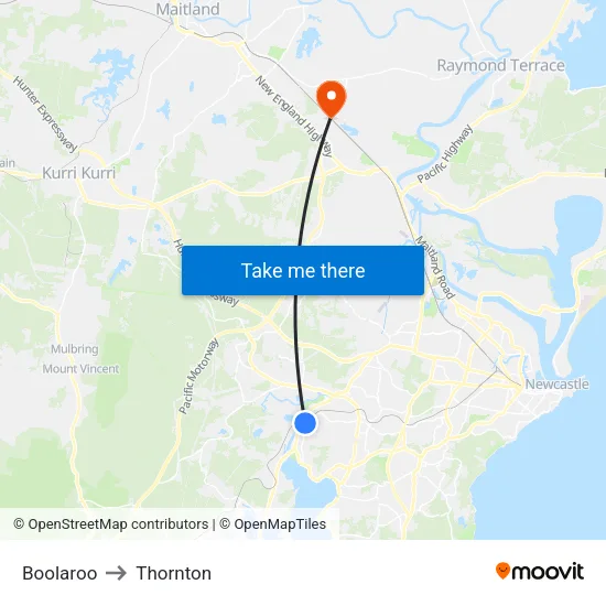Boolaroo to Thornton map