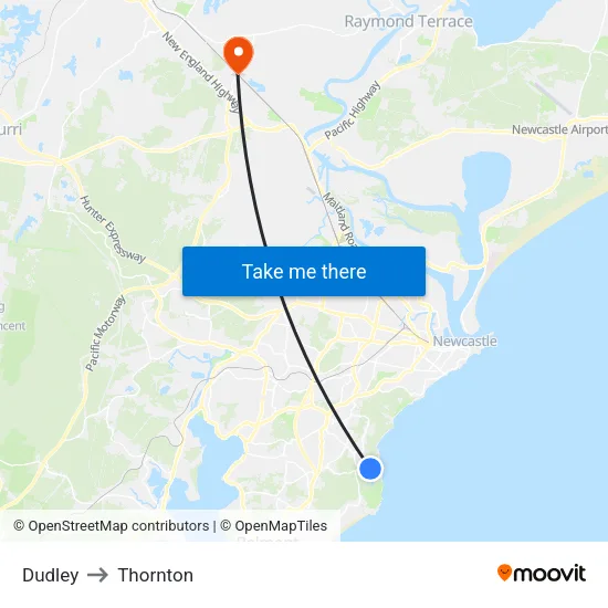 Dudley to Thornton map