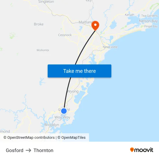 Gosford to Thornton map