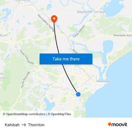 Kahibah to Thornton map