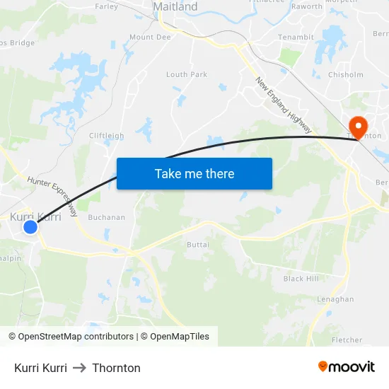 Kurri Kurri to Thornton map