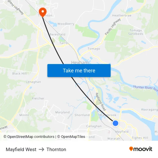 Mayfield West to Thornton map