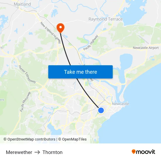 Merewether to Thornton map