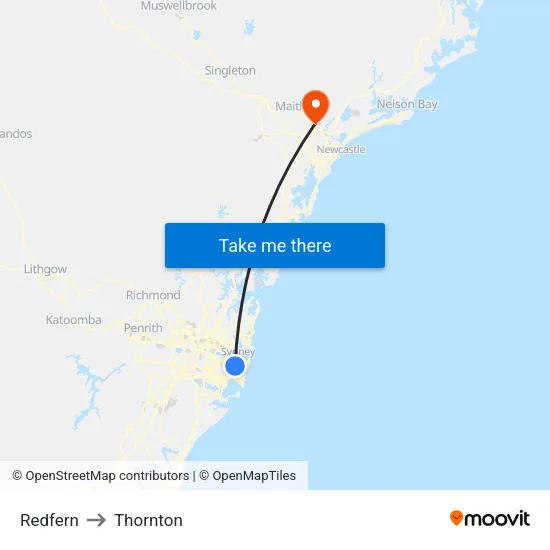 Redfern to Thornton map