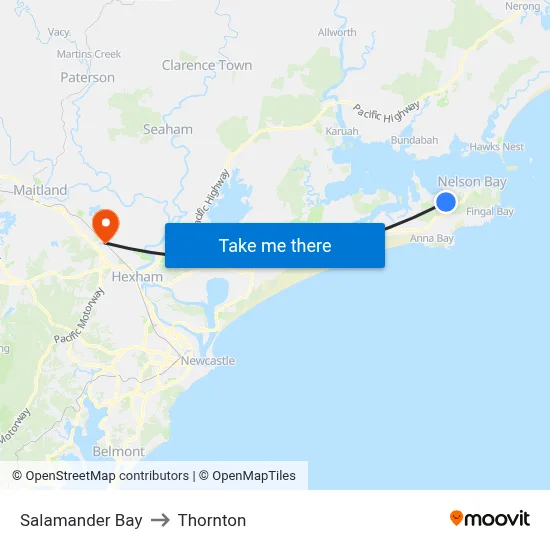 Salamander Bay to Thornton map