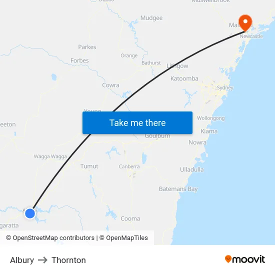 Albury to Thornton map