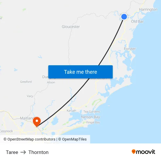 Taree to Thornton map