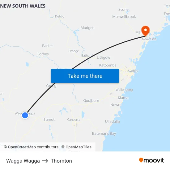Wagga Wagga to Thornton map