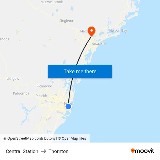 Central Station to Thornton map