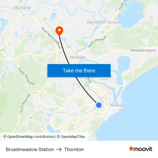 Broadmeadow Station to Thornton map