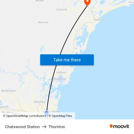 Chatswood Station to Thornton map