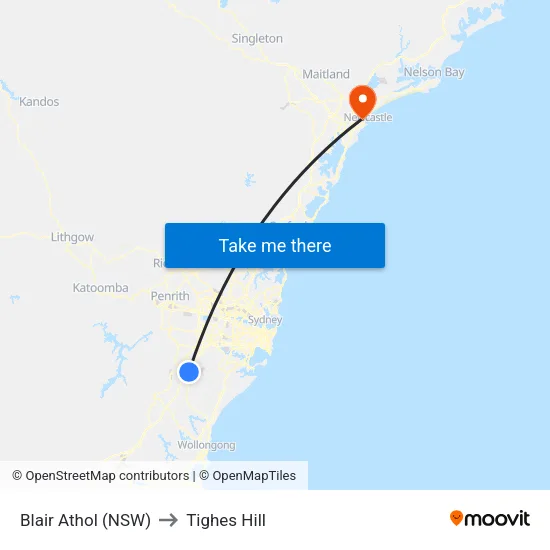 Blair Athol (NSW) to Tighes Hill map
