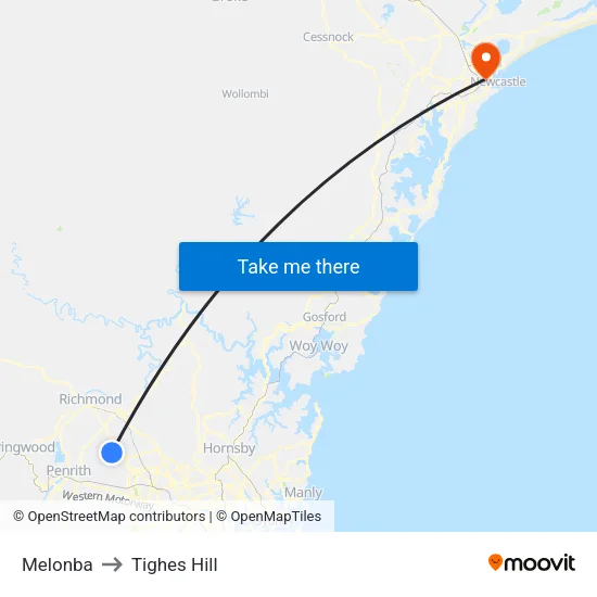 Melonba to Tighes Hill map