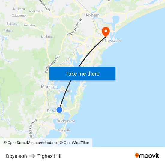 Doyalson to Tighes Hill map