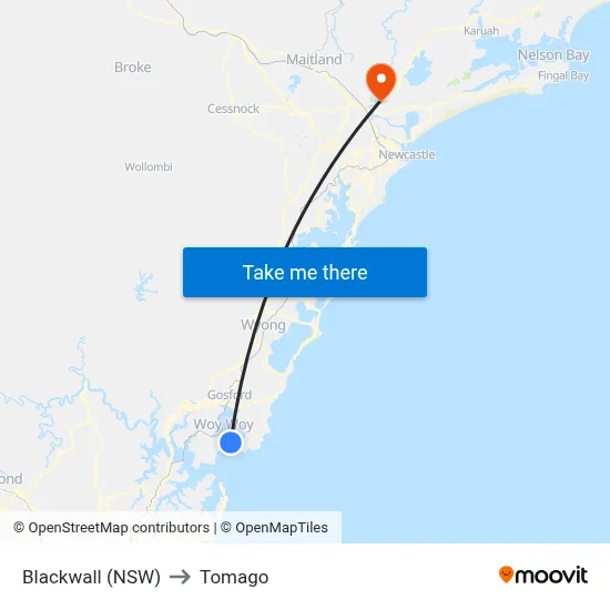Blackwall (NSW) to Tomago map