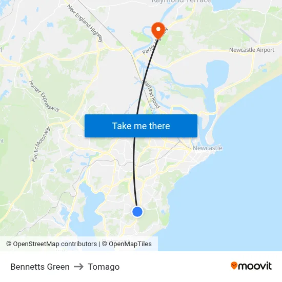 Bennetts Green to Tomago map