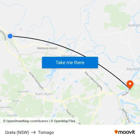 Greta (NSW) to Tomago map