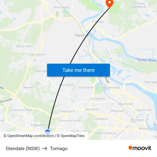Glendale (NSW) to Tomago map