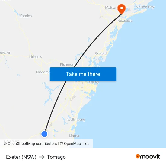 Exeter (NSW) to Tomago map