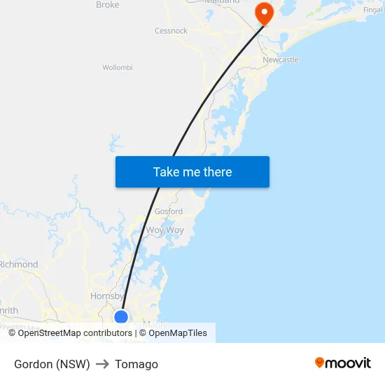 Gordon (NSW) to Tomago map