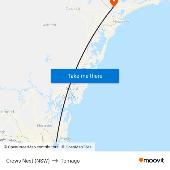 Crows Nest (NSW) to Tomago map