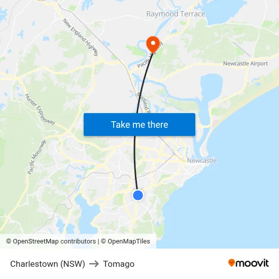 Charlestown (NSW) to Tomago map