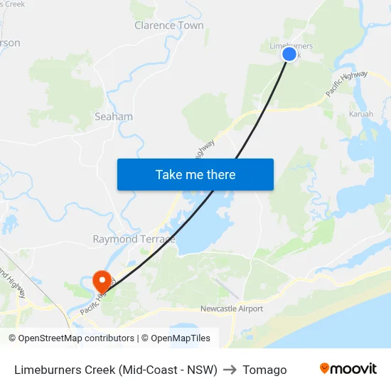 Limeburners Creek (Mid-Coast - NSW) to Tomago map