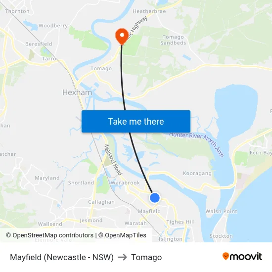 Mayfield (Newcastle - NSW) to Tomago map