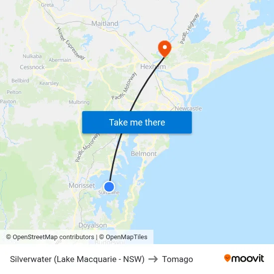 Silverwater (Lake Macquarie - NSW) to Tomago map