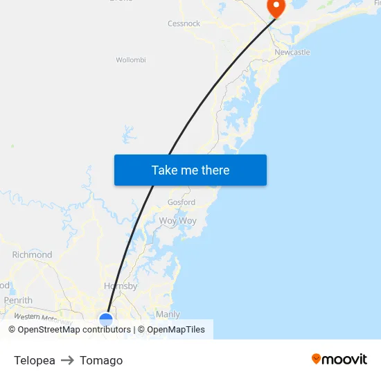Telopea to Tomago map