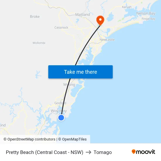 Pretty Beach (Central Coast - NSW) to Tomago map