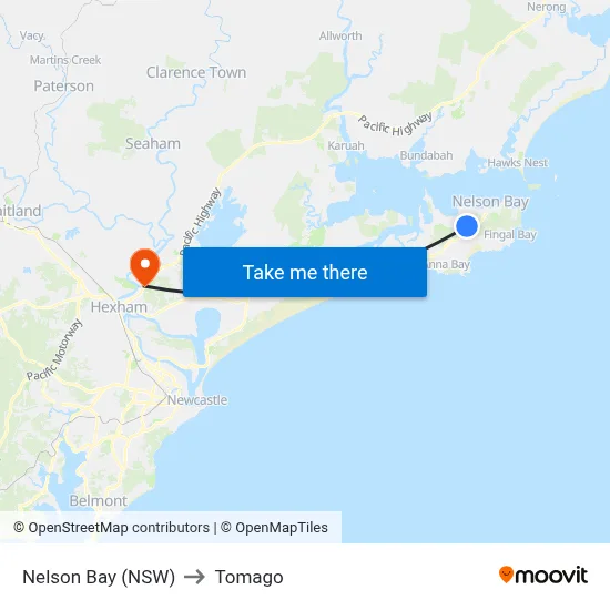 Nelson Bay (NSW) to Tomago map