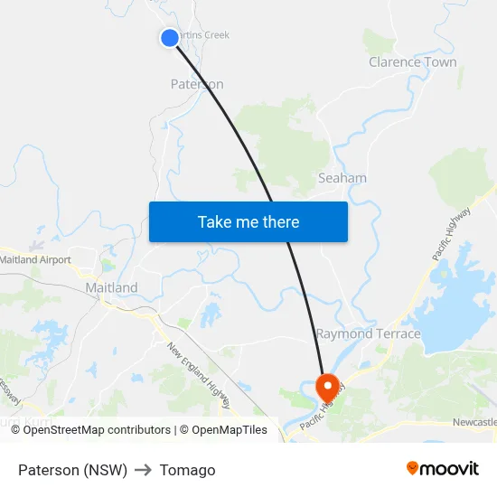 Paterson (NSW) to Tomago map