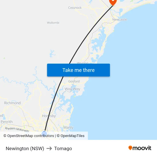 Newington (NSW) to Tomago map