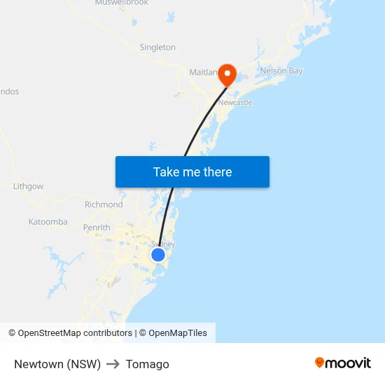 Newtown (NSW) to Tomago map