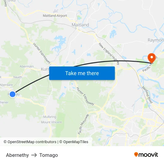 Abernethy to Tomago map
