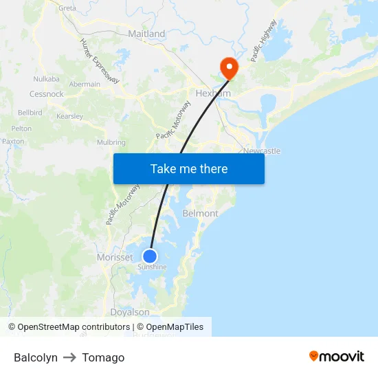 Balcolyn to Tomago map