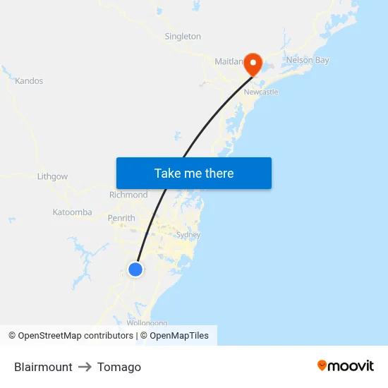 Blairmount to Tomago map