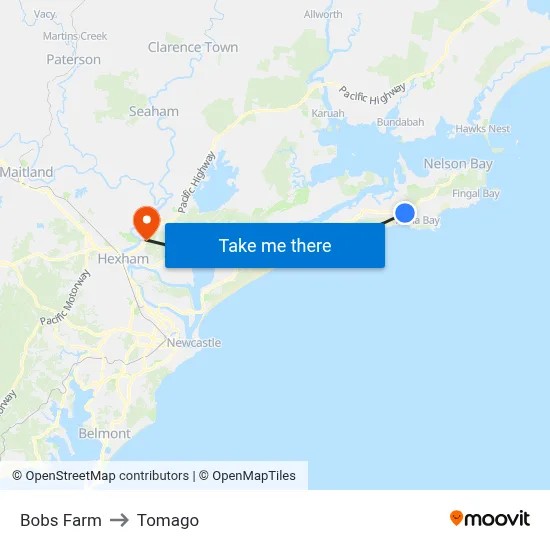 Bobs Farm to Tomago map