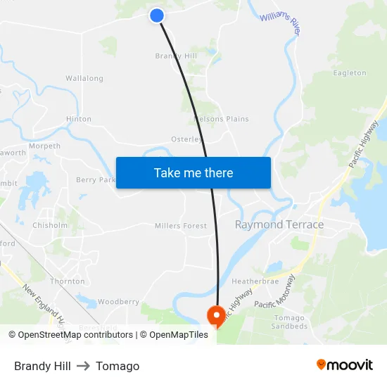 Brandy Hill to Tomago map