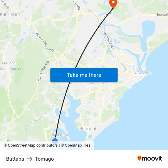 Buttaba to Tomago map