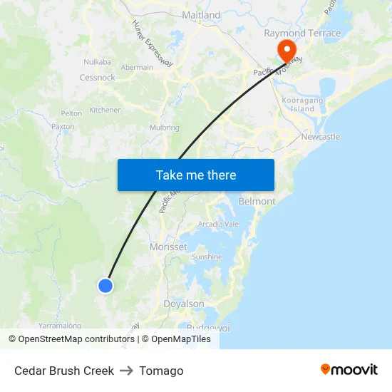 Cedar Brush Creek to Tomago map