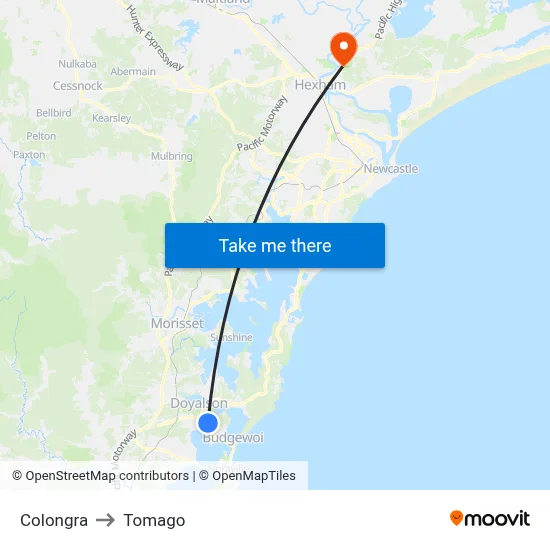 Colongra to Tomago map