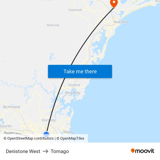 Denistone West to Tomago map