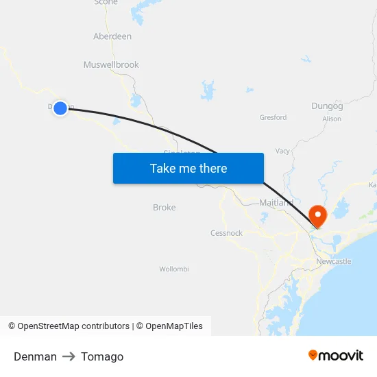 Denman to Tomago map