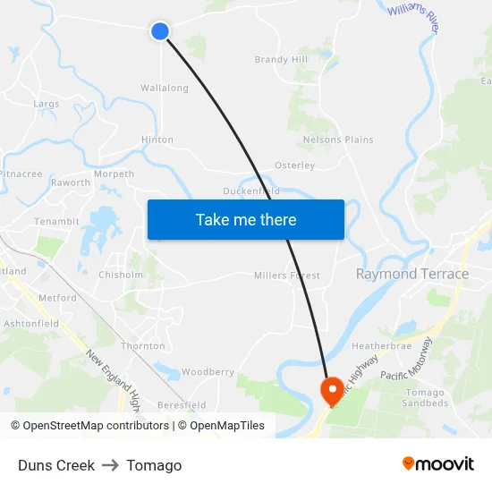 Duns Creek to Tomago map