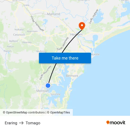 Eraring to Tomago map